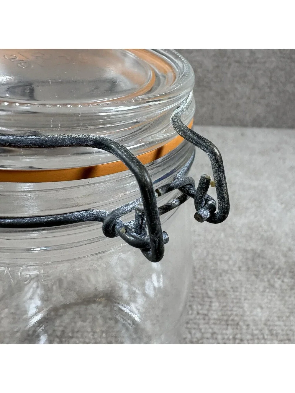 Vintage Arc France 1L Glass Storage Jar Clear Kitchen Canister Metal Clasp